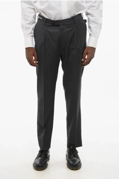 Corneliani Single-pleat Virgin Wool Trousers In Black