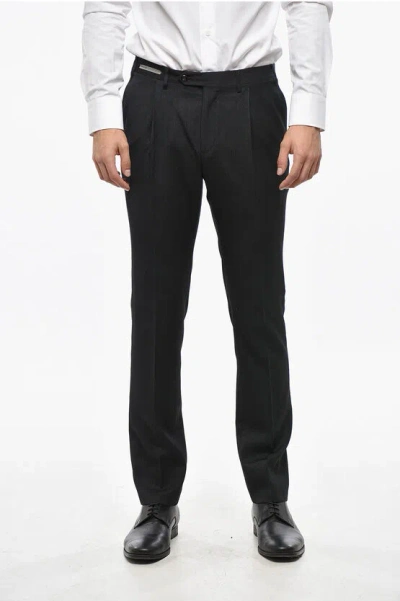 Corneliani Single-pleated Virgin Wool Regular Fit Pants In Black