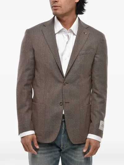 Corneliani Brown Notched Lapel Blazer In Multi