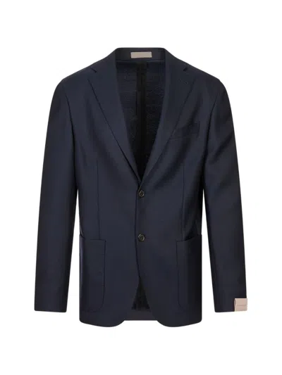 Corneliani Single-breasted Blazer With Classic Lapels In Blue