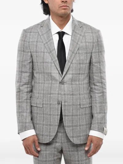 Corneliani Single-breasted Checked Suit In Gray