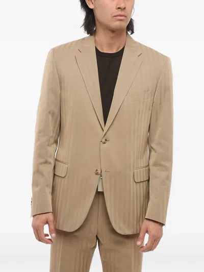 Corneliani Single-breasted Cotton Suit In Brown