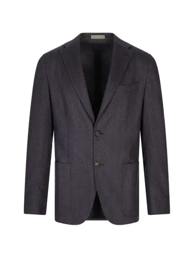 Corneliani Single-breasted Herringbone Blazer In Blue