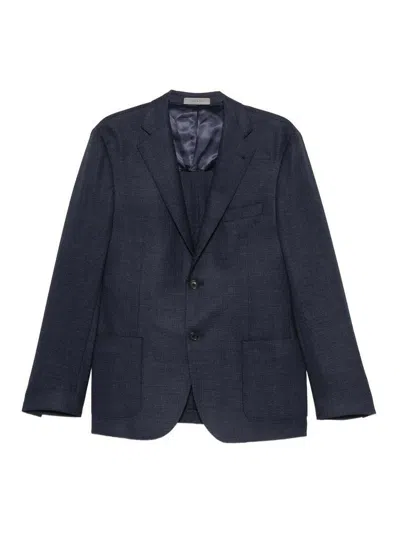 CORNELIANI SINGLE-BREASTED JACKET IN BLUE VIRGIN WOOL