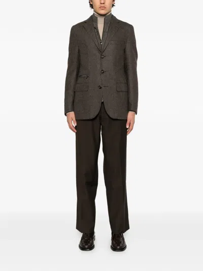 Corneliani Single-breasted Layered Blazer In Brown