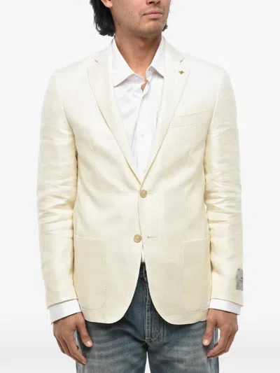 Corneliani Single-breasted Linen-blend Blazer In Neutral