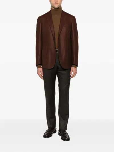 Corneliani Single-breasted Notched-lapels Blazer In Brown