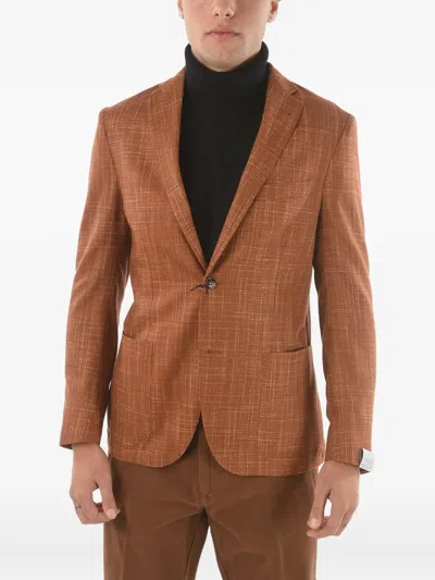 Corneliani Single-breasted Silk Blazer In Brown