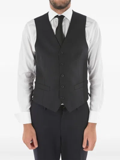 Corneliani Single-breasted Wool Waistcoat In Black