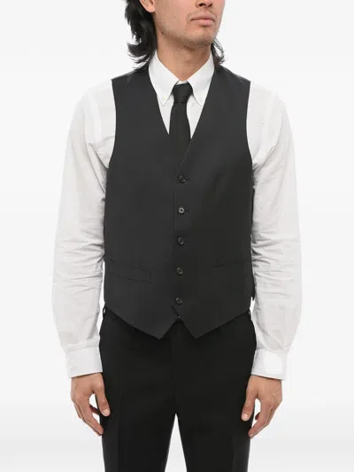 Corneliani Single-breasted Wool Waistcoat In Black