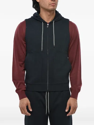 Corneliani Dark Blue Sleeveless Hoodie In Black