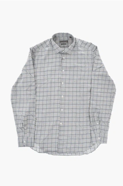 Corneliani Slim-fit Cotton Flannel Checked Shirt In Gray