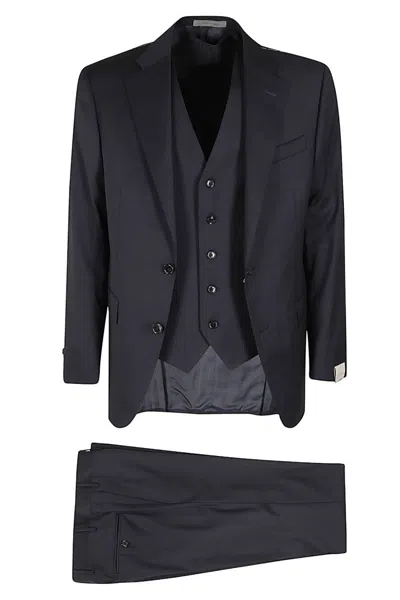 Corneliani Slim Fit Virgin Wool Three-piece Suit In Blue