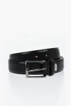 Corneliani Solid Color Leather Belt With Metal Logo 30mm In Black