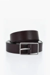Corneliani Solid Color Leather Belt With Silver-tone Buckle 30mm In Black