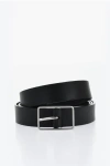 Corneliani Solid Color Leather Belt With Silver-tone Buckle 30mm In Black