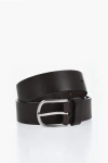Corneliani Solid Color Leather Belt With Silver-tone Buckle 35mm In Black