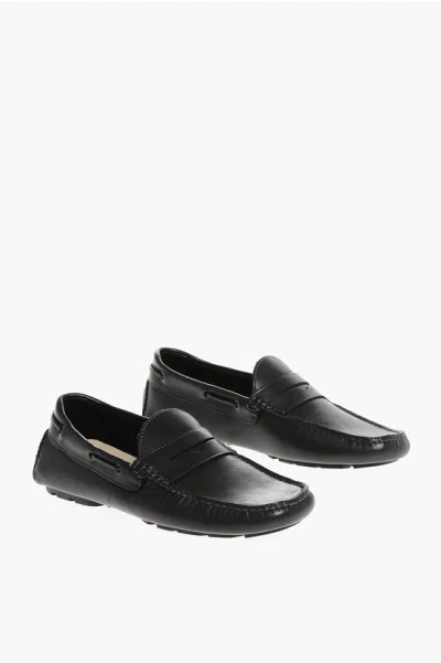 Corneliani Solid Color Leather Penny Loafers