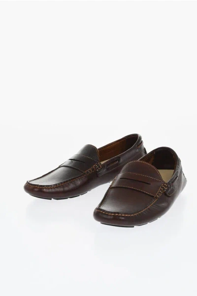 Corneliani Solid Color Leather Penny Loafers