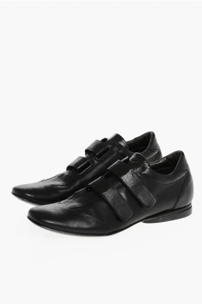 Corneliani Solid Color Leather Shoes With Touch Strap Closure