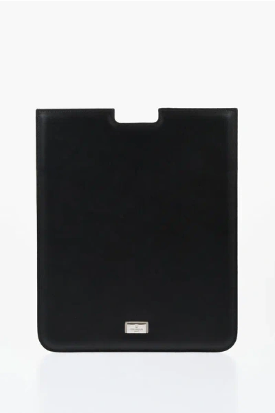 Corneliani Solid Color Leather Tablet Holder With Silver-tone Logo