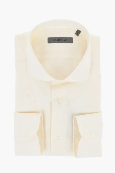 Corneliani Solid Color Lightweight Cotton Shirt With Spread Collar In Neutral