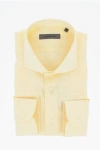Corneliani Solid Color Linen Shirt With Spread Collar