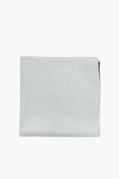 Corneliani Solid Color Pocket Square With Micro Patterns In Gray