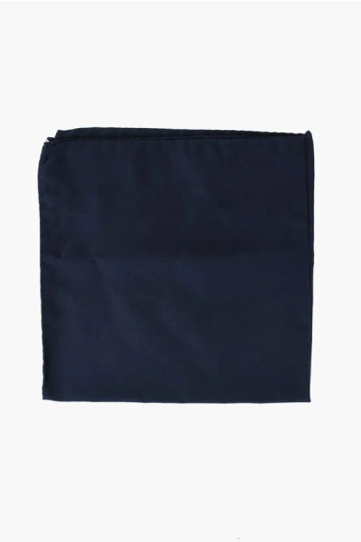 Corneliani Solid Color Pure Silk Pocket Square In Blue