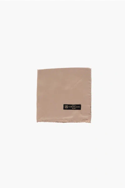 Corneliani Solid Color Satin Pocket Square In Brown