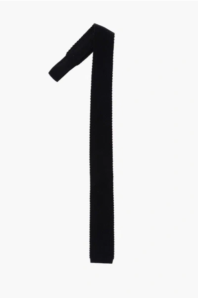 Corneliani Solid Color Silk And Cashmere Tie In Black