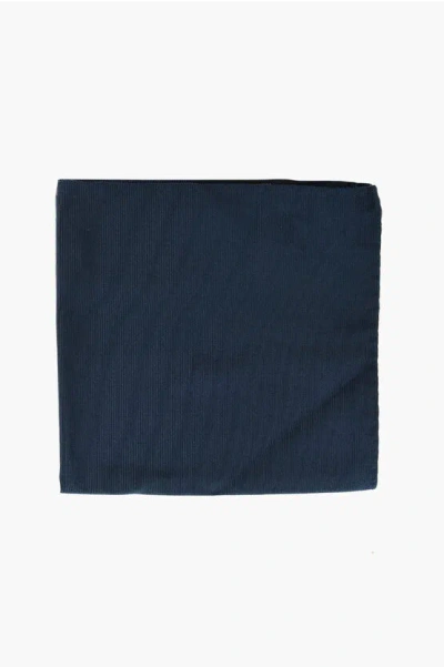 Corneliani Solid Color Silk And Cotton Pocket Square In Blue