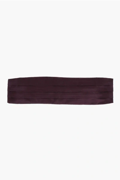 Corneliani Solid Color Silk Cummerbund With Pleats In Brown