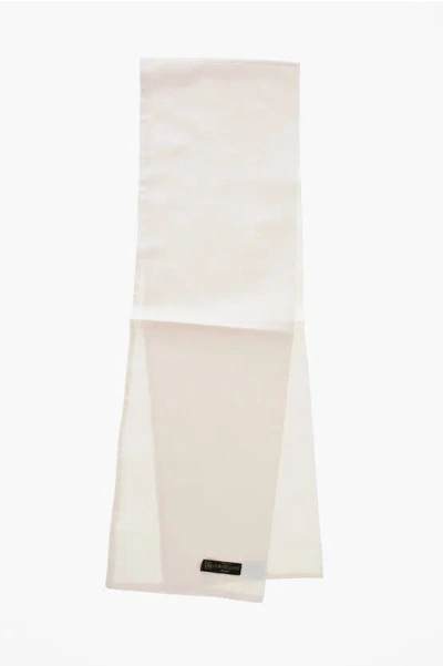 Corneliani Solid Color Silk Foulard With Micro Patterns In White