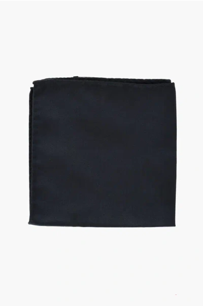 Corneliani Solid Color Silk Pocket Square In Blue