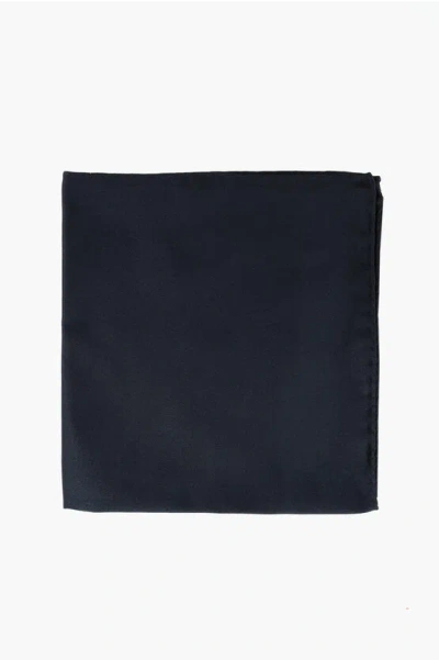 Corneliani Solid Color Silk Pocket Square In Blue