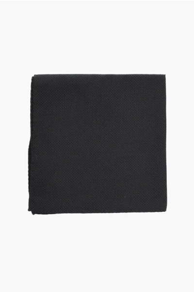 Corneliani Solid Color Silk Pocket Square With Lurex Details In Black