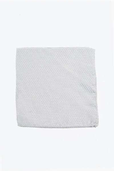 Corneliani Solid Color Silk Pocket Square With Micro Motifs In White