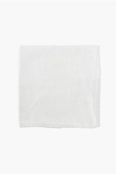 Corneliani Solid Color Silk Pocket Square With Micro Patterns In White