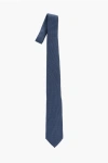 Corneliani Solid Color Silk Tie With Micro Patterns In Blue