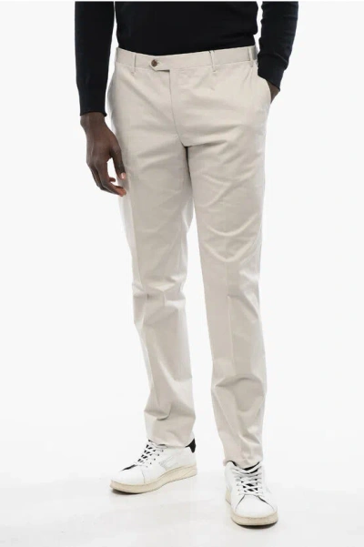 Corneliani Solid Color Stretch Cotton Pants With Belt Loops In Gray