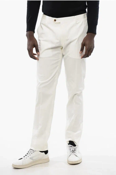 Corneliani Solid Color Stretch Cotton Pants With Belt Loops In White