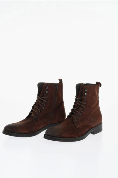 Corneliani Solid Color Suede Ankle Boots With Side Zip In Brown