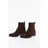 Corneliani Solid Color Suede Ankle Boots With Side Zip In Brown