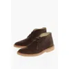 Corneliani Solid Color Suede Desert Boots In Brown