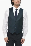 Corneliani Solid Color Virgin Wool Waistcoat In Blue
