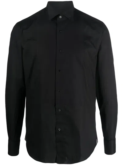 Corneliani Spread-collar Cotton Shirt In Black