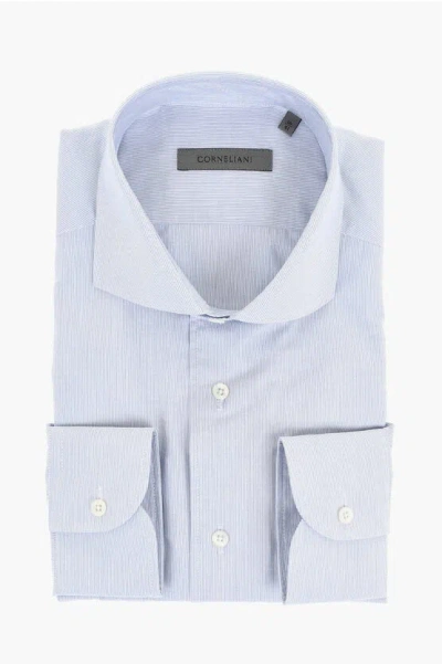 Corneliani Spread Collar Hairline Striped Shirt In Navy