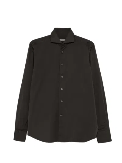 Corneliani Spread-collar Button-down Shirt In Brown