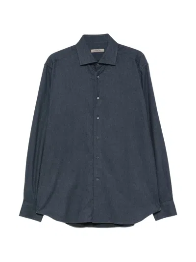 Corneliani Spread-collar Long-sleeve Shirt In Blue